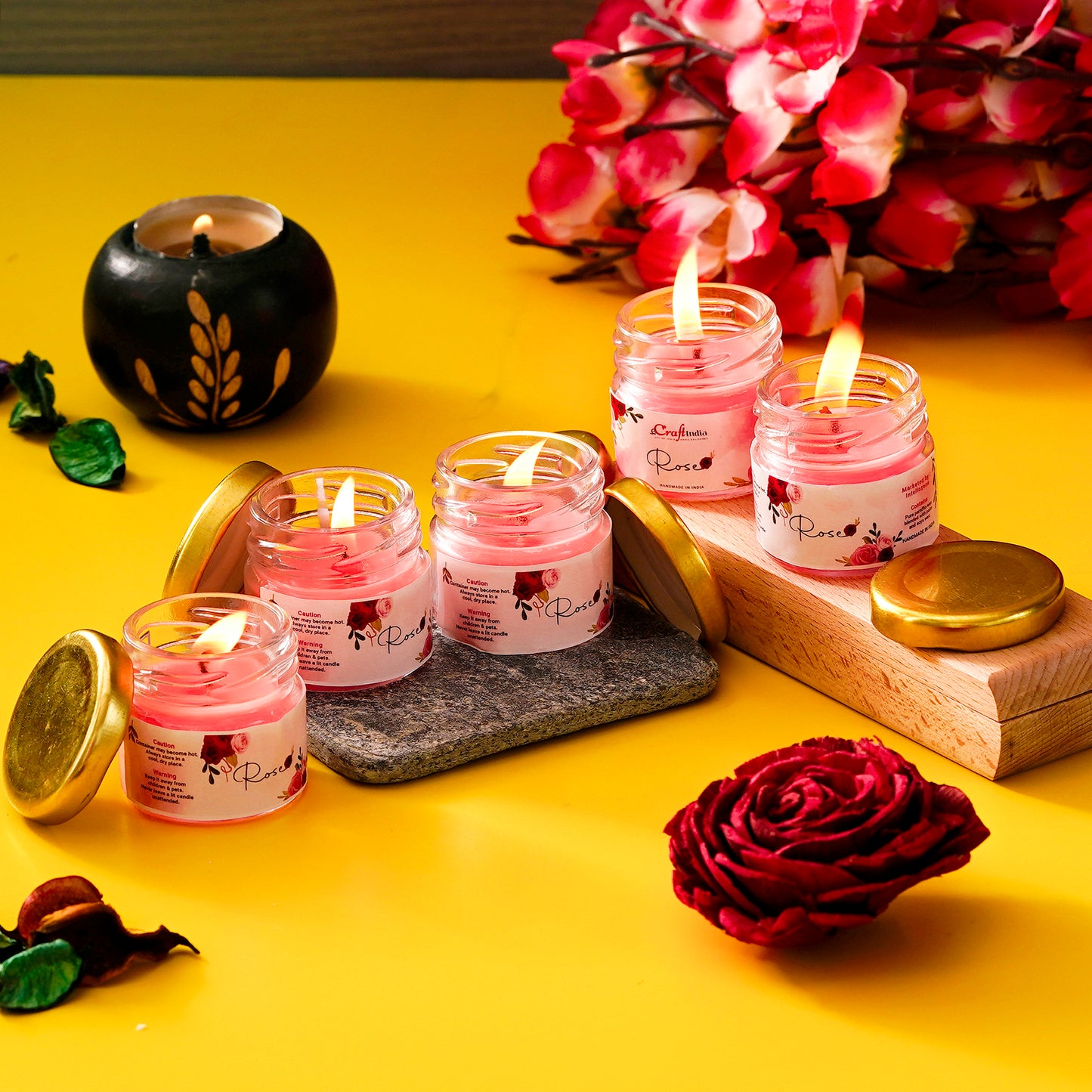 eCraftIndia Set of 5 Rose Scented Minijar Candle